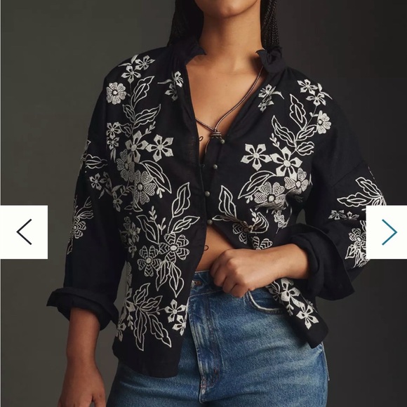 Pilcro Tops - Pilcro Anthropologie Tavi Floral Embroidered Linen Buttondown  3X Plus Boho